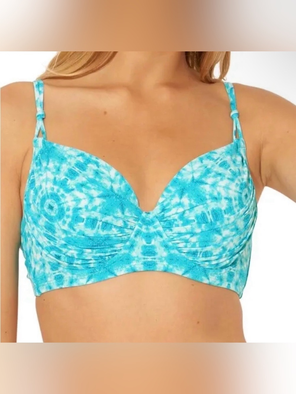 Bleu Rod Beattie Makes Waves Underwired Turquoise Tie-Dye Bikini Top Size 34DD